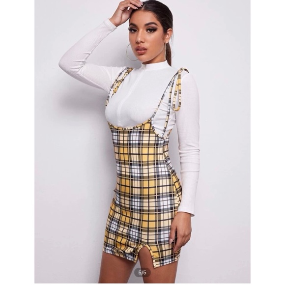 Yellow Plaid Suspender Dress - Picture 3 of 4